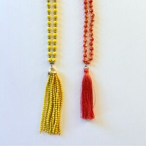 Tassel Necklaces Both Include NWT Dillards Long Yellow & Coral Beaded Necklaces